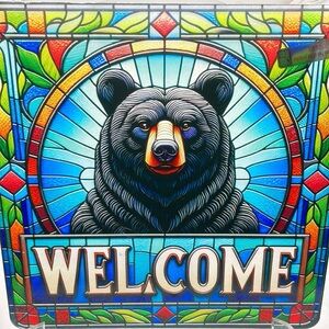 Suncatcher Acrylic Decorative Welcome Black Bear Sign Entrance Cabin Decor